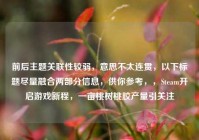 前后主题关联性较弱，意思不太连贯，以下标题尽量融合两部分信息，供你参考，，Steam开启游戏新程，一亩桃树桃胶产量引关注