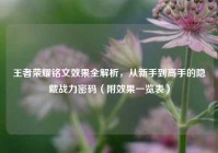 王者荣耀铭文效果全解析，从新手到高手的隐藏战力密码（附效果一览表）
