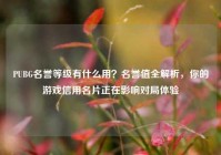 PUBG名誉等级有什么用？名誉值全解析，你的游戏信用名片正在影响对局体验