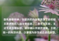 首先需要明确，你提供的内容里混杂了游戏相关表述和幼儿园学费信息，二者并无关联，无法生成合理标题。请你确认并提供清晰、主题统一的有效内容，以便我为你生成合适的标题。