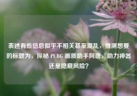 表述有些信息似乎不相关甚至混乱，推测想要的标题为，探秘 PUBG 画质助手阿唐，助力神器还是隐藏风险？