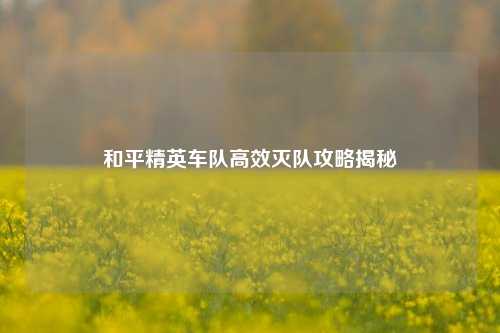 和平精英车队高效灭队攻略揭秘