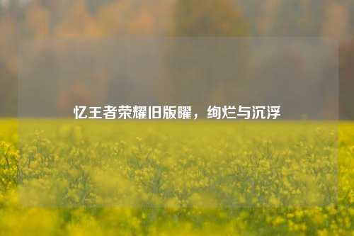 忆王者荣耀旧版曜,绚烂与沉浮