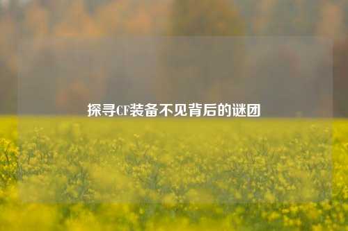 探寻CF装备不见背后的谜团