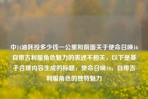 中14油耗投多少钱一公里和前面关于使命召唤16自带吉利服角色魅力的表述不相关,以下是基于合理内容生成的标题,使命召唤16,自带吉利服角色的独特魅力