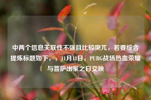 中两个信息关联性不强且比较突兀，若要综合提炼标题如下，，11月18日，PUBG战场热血荣耀与菩萨出家之日交映