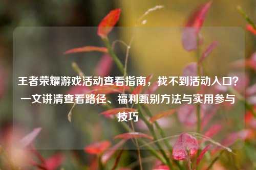 王者荣耀游戏活动查看指南,找不到活动入口?一文讲清查看路径、福利甄别方法与实用参与技巧