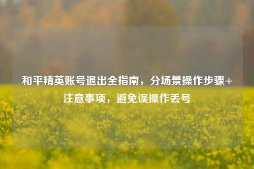 和平精英账号退出全指南,分场景操作步骤+注意事项,避免误操作丢号
