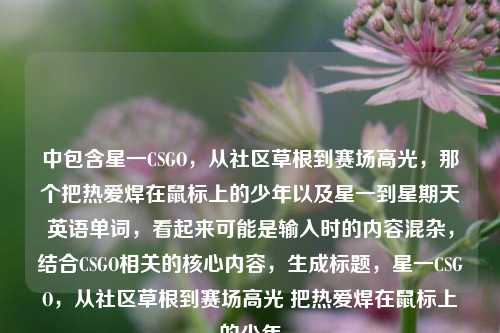 中包含星一CSGO,从社区草根到赛场高光,那个把热爱焊在鼠标上的少年以及星一到星期天英语单词,看起来可能是输入时的内容混杂,结合CSGO相关的核心内容,生成标题,星一CSGO,从社区草根到赛场高光 把热爱焊在鼠标上的少年