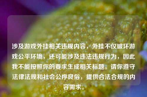 涉及游戏外挂相关违规内容,外挂不仅破坏游戏公平环境,还可能涉及违法违规行为,因此我不能按照你的要求生成相关标题。请你遵守法律法规和社会公序良俗,提供合法合规的内容需求。
