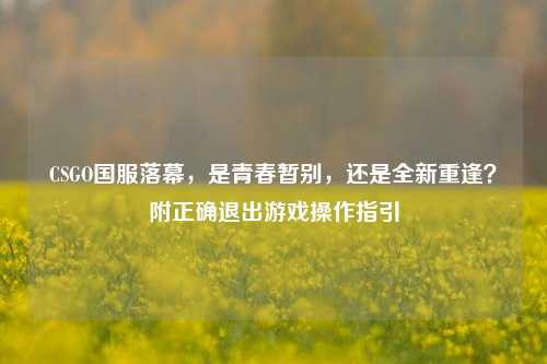 CSGO国服落幕，是青春暂别，还是全新重逢？附正确退出游戏操作指引