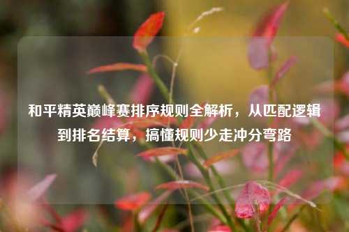 和平精英巅峰赛排序规则全解析，从匹配逻辑到排名结算，搞懂规则少走冲分弯路