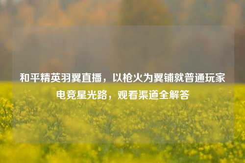 和平精英羽翼直播，以枪火为翼铺就普通玩家电竞星光路，观看渠道全解答