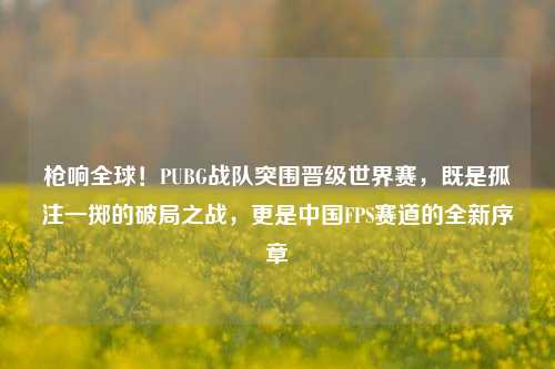 枪响全球!PUBG战队突围晋级世界赛,既是孤注一掷的破局之战,更是中国FPS赛道的全新序章