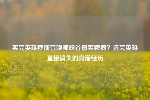 买完英雄秒懂召唤师峡谷最爽瞬间?选完英雄直接消失的离谱经历
