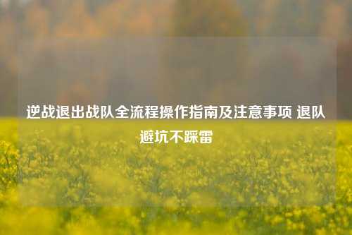 逆战退出战队全流程操作指南及注意事项 退队避坑不踩雷
