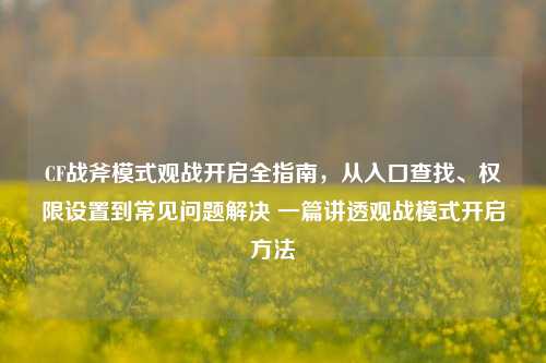 CF战斧模式观战开启全指南，从入口查找、权限设置到常见问题解决 一篇讲透观战模式开启方法