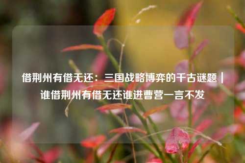 借荆州有借无还：三国战略博弈的千古谜题｜谁借荆州有借无还谁进曹营一言不发