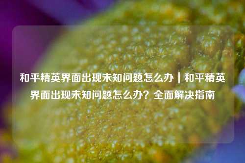 和平精英界面出现未知问题怎么办|和平精英界面出现未知问题怎么办?全面解决指南